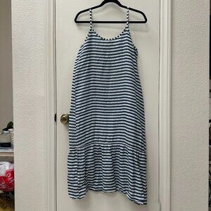 Francesca Bettini Made in Italy 100% Linen Stripe Blue & White Maxi Dress L